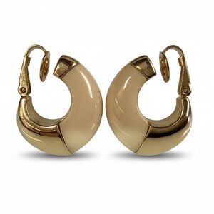 Crown Trifari Gold Tone Lucite Clip on Hoop Earrings Vintage Hoops Gold Earrings